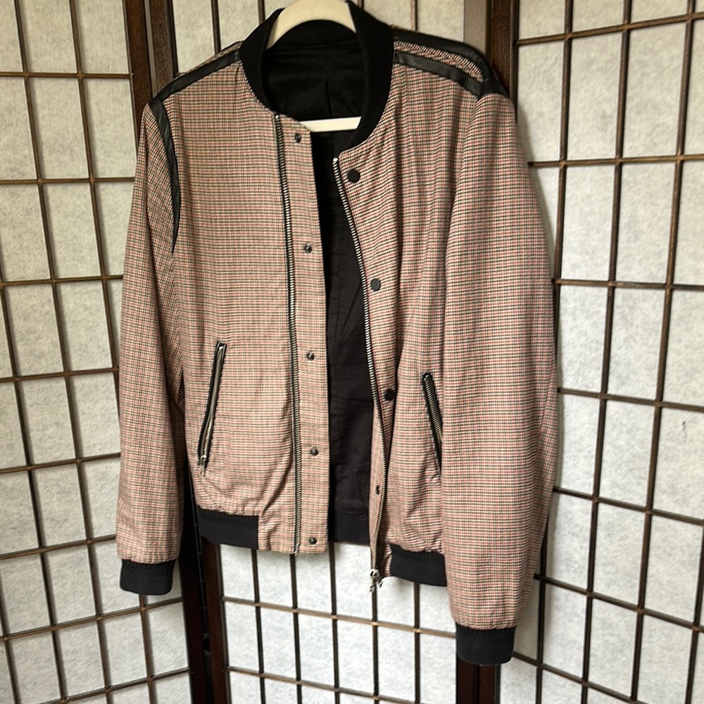 The Kooples Tan and Black Bomber Jacket